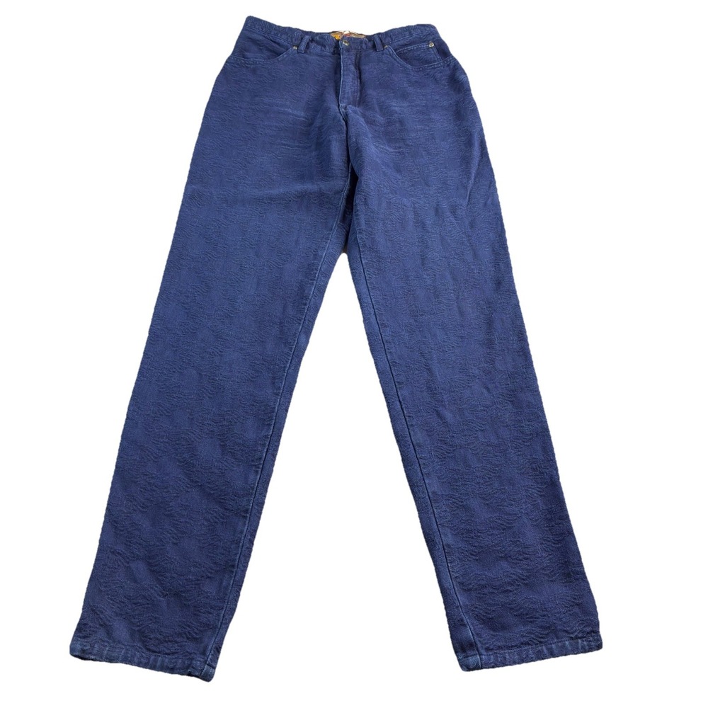 Vtg Harley Davidson Pants Women Large Navy Blue Cotton Motorcycle Raised Pattern